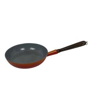 VTG Descoware Cast Iron Skillet Pan #23-D Enamel 11'' Flame Belgium Wood Handle